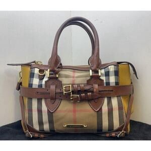 Authentic Burberry Gladstone Brown/ Yellow House Check Leather Tote